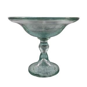 Vintage Green Glass Pedestal Compote Candy Dish